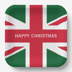 Weihnachts-Union-Jack ~ Rot, Grün und Weiß Pappteller