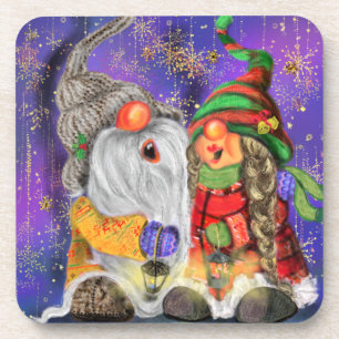 Weihnachts-Untersetzer Couple Gnomes Singing Happy Getränkeuntersetzer
