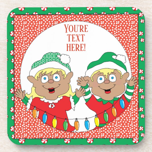Weihnachts-Untersetzer Elf der Farbe glücklich Getränkeuntersetzer (Vorderseite)