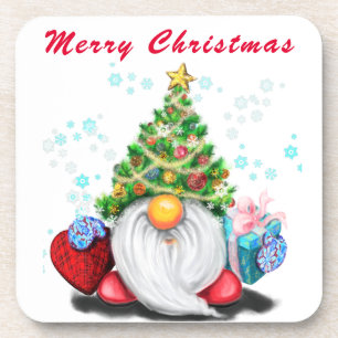 Weihnachts-Untersetzer-Gnome mit Geschenk für Sie Getränkeuntersetzer
