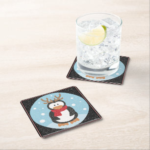Weihnachts-Untersetzer mit Pinguin Rechteckiger Pappuntersetzer