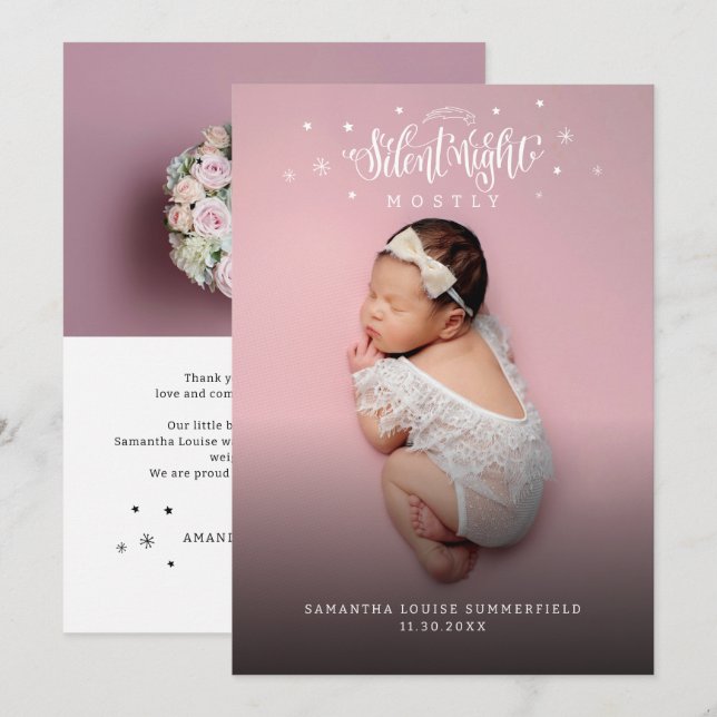 Weihnachts-Urlaub Baby Foto Birth Ankündigung (Vorne/Hinten)