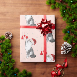 Weihnachts-Urlaub Cat Pattern Fun Silver Geschenkpapier
