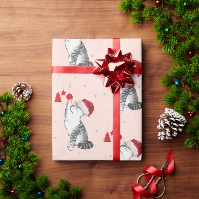 Weihnachts-Urlaub Cat Pattern Fun Silver Geschenkpapier (Feiertagsgeschenk)