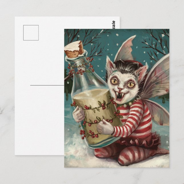 Weihnachts-Vampirküche mit Milchflasche Postkarte (Vorne/Hinten)