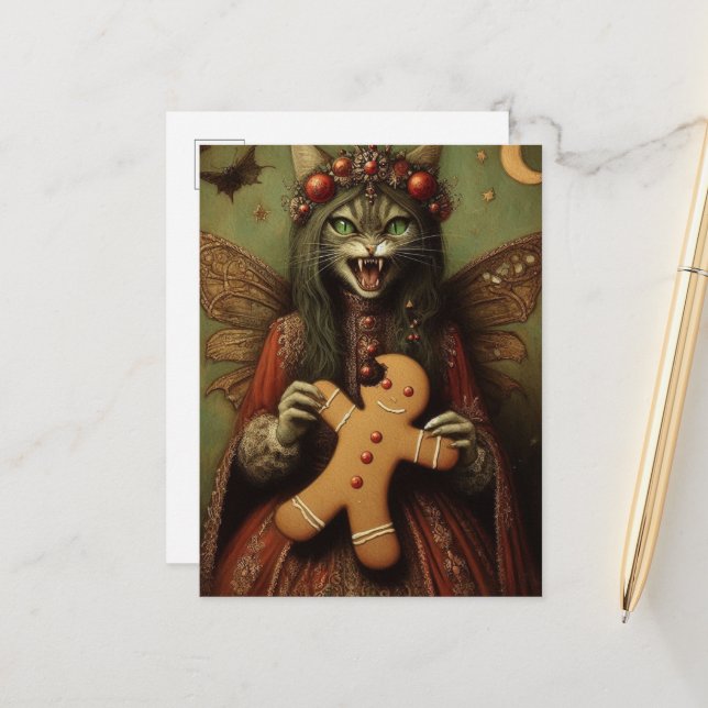 Weihnachts-Vampirmuschel mit Lebkuchen Postkarte (Vorderseite/Rückseite Beispiel)