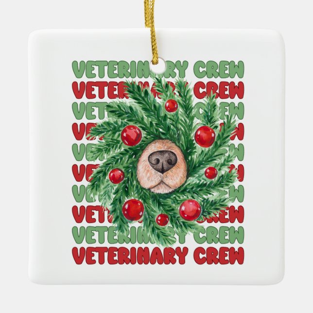 Weihnachts Veterinär Crew Vet Tech Krankenwagen Te Keramikornament (Vorderseite)