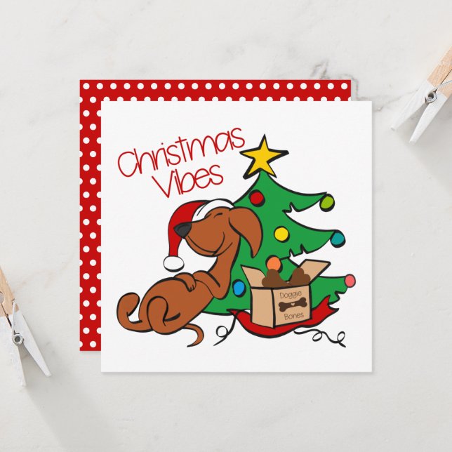 Weihnachts-Vibes-Dackel-Hundekarte Einladung (Vorderseite/Rückseite Beispiel)
