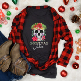Weihnachts-Vibes-Skull mit Blume T-Shirt