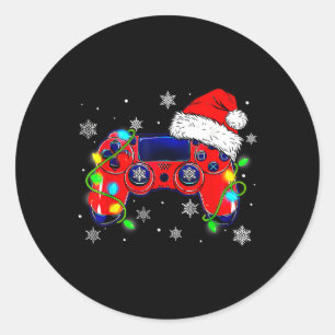 Weihnachts- Videospiel- Controller- Santa- Hut- Ga Runder Aufkleber