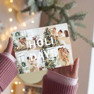 Weihnachts-Vierfamilien-Foto   Holiday Postcard Postkarte