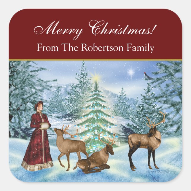 Weihnachts Viktorianische Personalisierte Geschenk Quadratischer Aufkleber (Vorderseite)