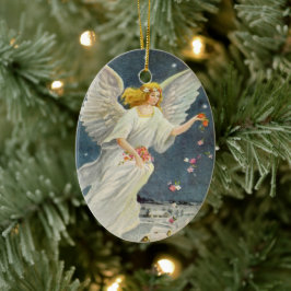 Weihnachts-Viktorianischer Engel mit Sternen Rose Keramik Ornament