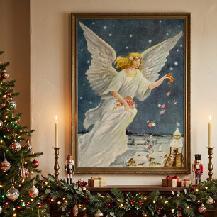 Weihnachts-Viktorianischer Engel mit Sternen Rose Poster
