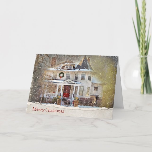 Weihnachts-Viktorianisches Haus im Schnee Karte (Vorderseite)
