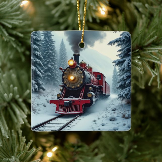 Weihnachts-Vintag-Dampflokomotive Keramikornament (Baum)