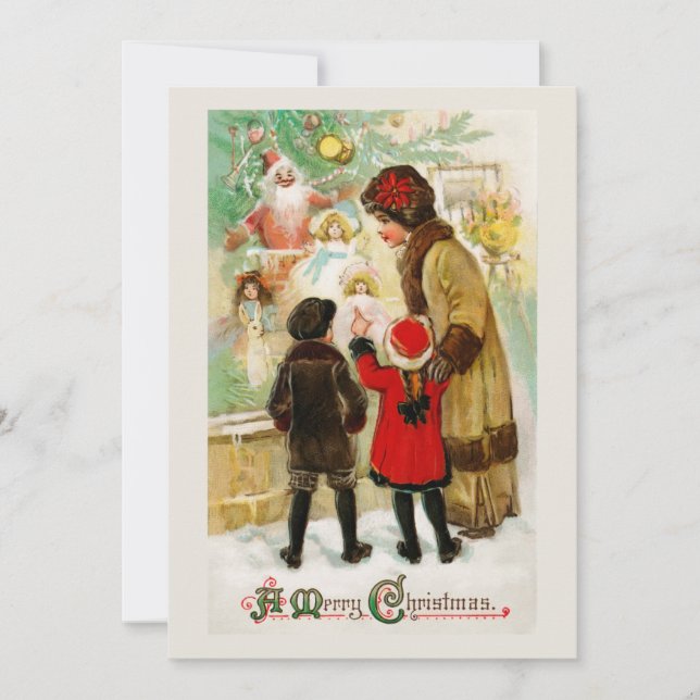 Weihnachts-Vintag-Frauen- und Kinderspielautomaten Feiertagskarte (Vorderseite)