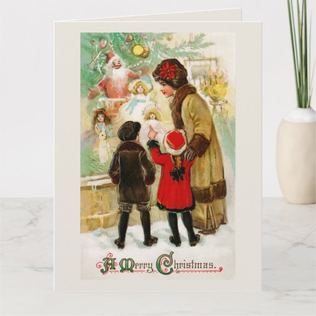 Weihnachts-Vintag-Frauen- und Kinderspielautomaten Karte (Vorderseite)