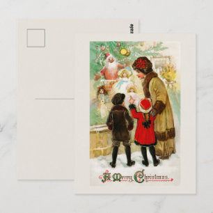 Weihnachts-Vintag-Frauen- und Kinderspielautomaten Postkarte