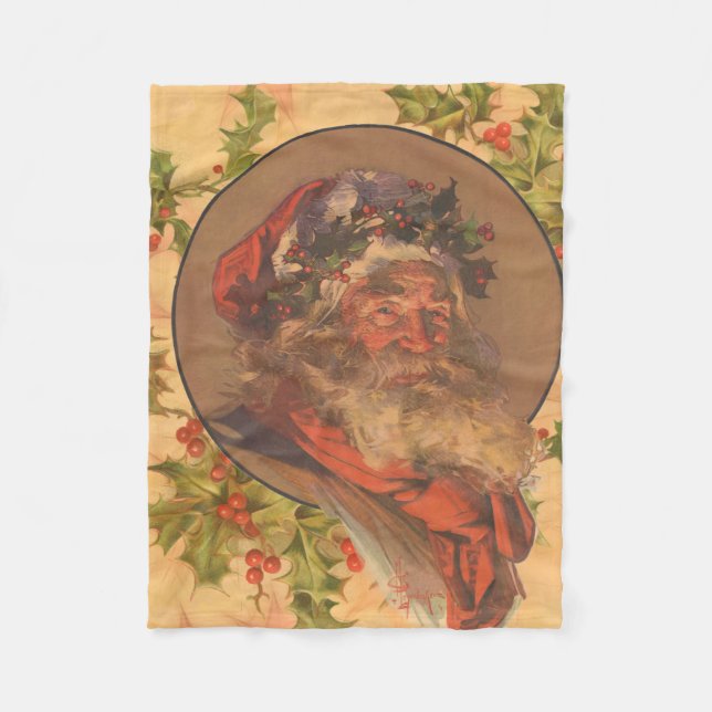 Weihnachts-Vintag-Portrait Fleecedecke (Vorderseite)