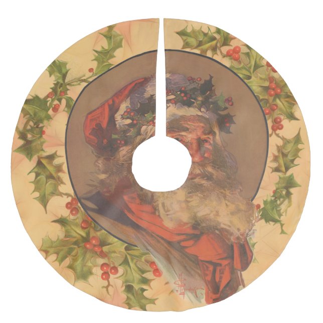 Weihnachts-Vintag-Portrait Polyester Weihnachtsbaumdecke (Vorderseite)