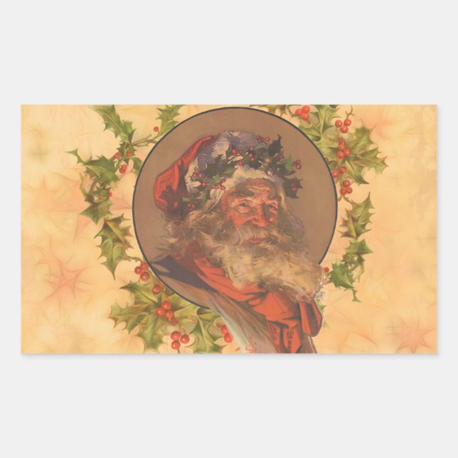 Weihnachts-Vintag-Portrait Rechteckiger Aufkleber (Vorderseite)