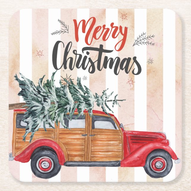 Weihnachts-Vintag-Tafelwagen Rechteckiger Pappuntersetzer (Vorderseite)