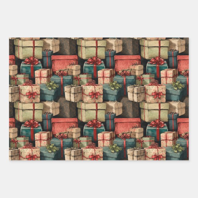 Weihnachts-Vintag-Wrackpapier Geschenkpapier Set (Vorderseite)