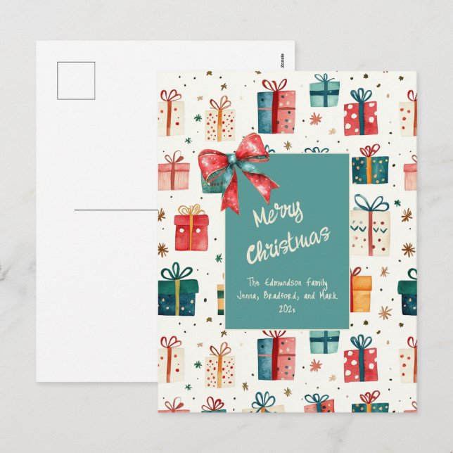 Weihnachts Vintage Geschenkpakete Postkarte (Vorne/Hinten)