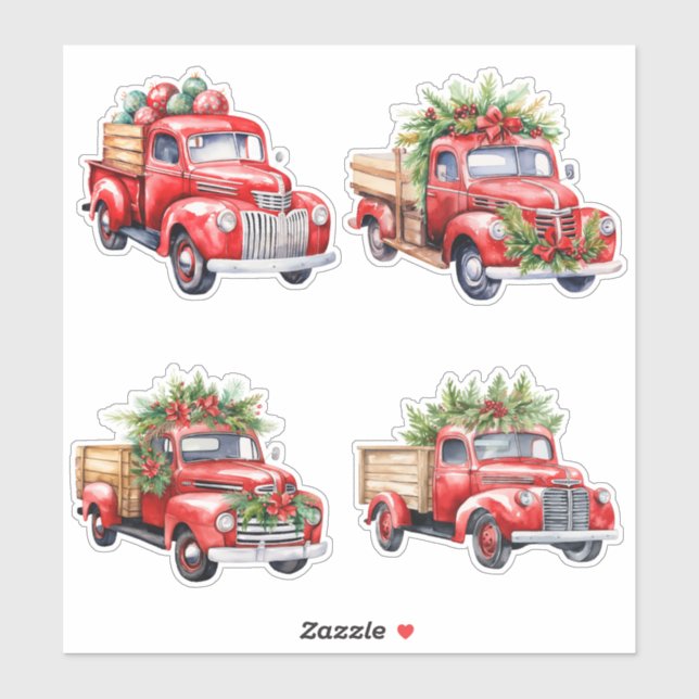 Weihnachts-Vintage LKW Aufkleber (Blatt)