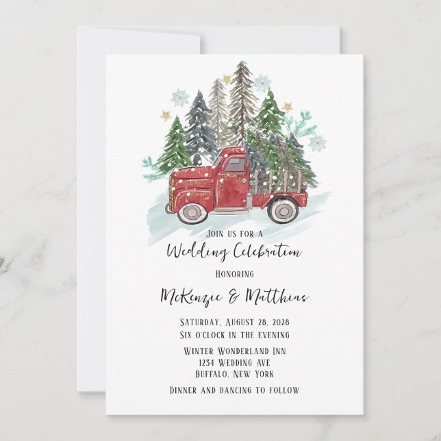 Weihnachts-Vintage LKW-Hochzeit Einladung (Vorderseite)