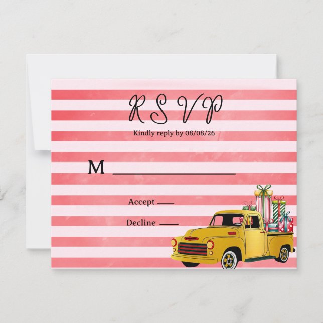 Weihnachts-Vintage LKW-Hochzeit RSVP Karte (Vorderseite)