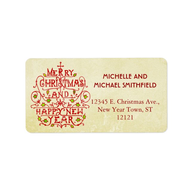 Weihnachts-Vintage Typografie Adressaufkleber (Vorne)