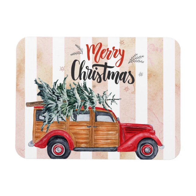 Weihnachts Vintager Red Panel Truck Magnet (Horizontal)