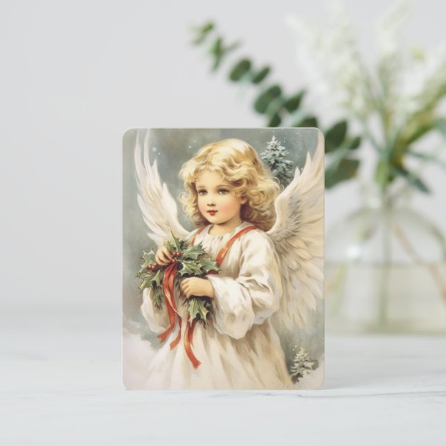 Weihnachts-Vintager Schönheitskartengel Feiertagskarte (Stehend Vorderseite)