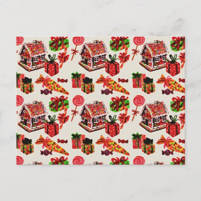 Weihnachts-Vintages Familienhaus Candy Cane Postkarte (Vorderseite)