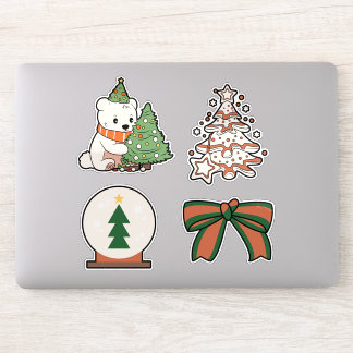Weihnachts-Vinyl-Aufkleber: Süßer Bär, Baum, Bogen Aufkleber