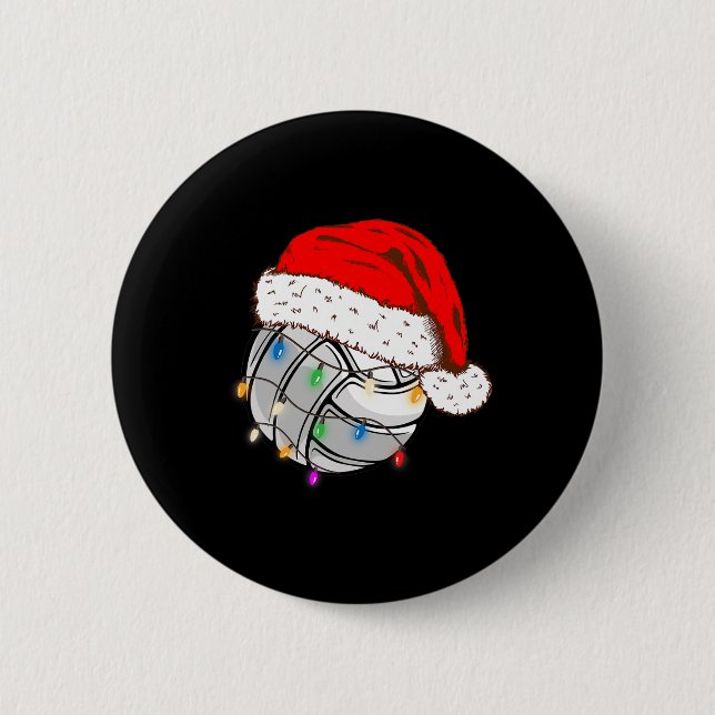 Weihnachts Volleyball Ball Weihnachtsmannmütze Fun Button (Vorderseite)