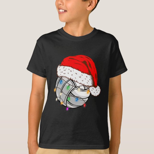 Weihnachts Volleyball Ball Weihnachtsmannmütze Fun T-Shirt (Vorderseite)