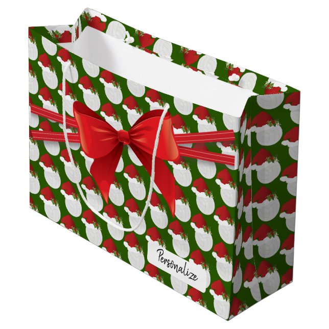 Weihnachts-Volleyball-Muster - Groß Große Geschenktüte (Vorderseite Schrägansicht)