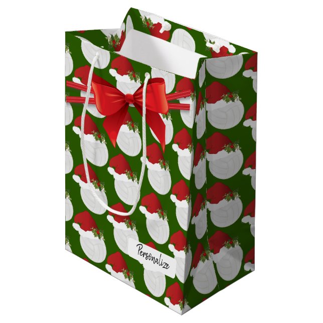 Weihnachts-Volleyball-Muster Mittlere Geschenktüte (Vorderseite Schrägansicht)