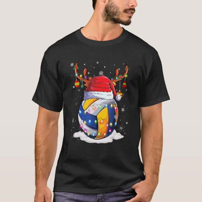 Weihnachts-Volleyball Santa Rentier Lichter Oder T-Shirt (Vorderseite)