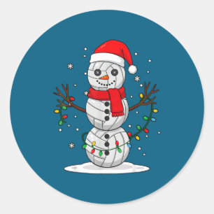 Weihnachts-Volleyball-Schneemann-Santa-Hut Lustig Runder Aufkleber