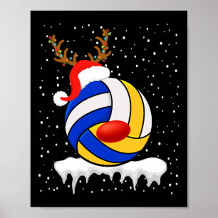 Weihnachts-Volleyball-Weihnachtsmannmütze Reindeer Poster