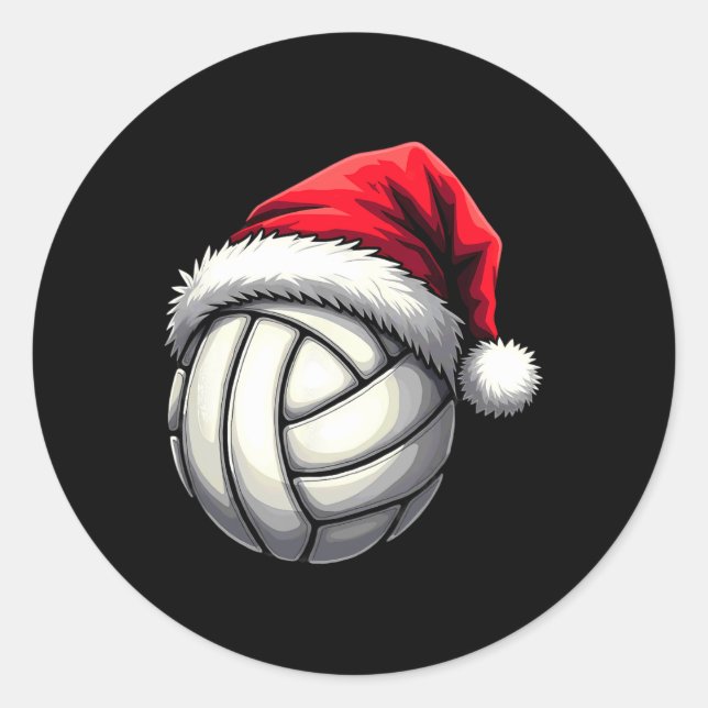 Weihnachts-Volleyball-Weihnachtsmannmütze Runder Aufkleber (Vorderseite)