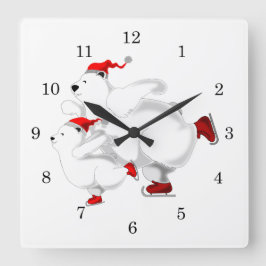 Weihnachts-Wall-Uhr glückliche Familienbären Quadratische Wanduhr
