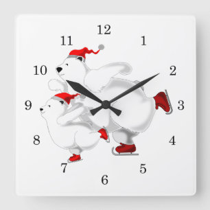Weihnachts-Wall-Uhr glückliche Familienbären Quadratische Wanduhr