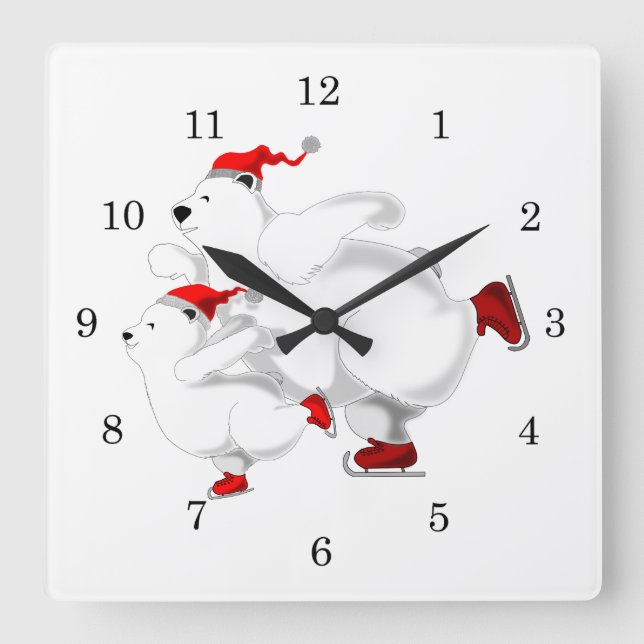 Weihnachts-Wall-Uhr glückliche Familienbären Quadratische Wanduhr (Vorderseite)