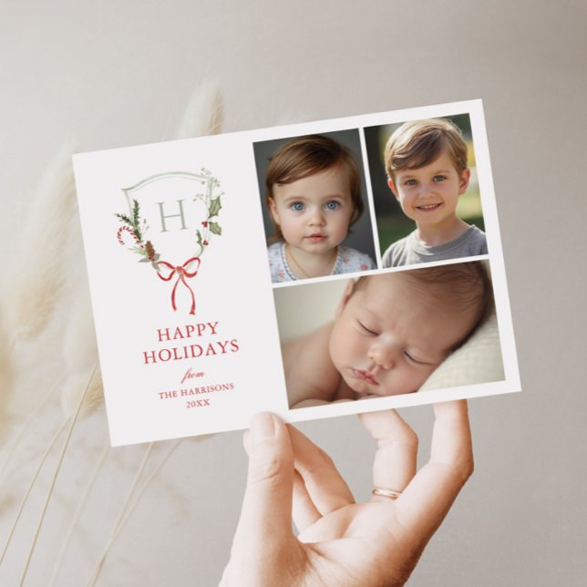 Weihnachts-Wappen Red Bow Foto Feiertagskarte (Von Creator hochgeladen)