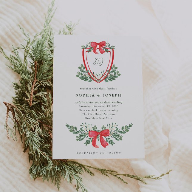 Weihnachts-Wappen | Whimsical Red and Green Weddin Einladung (Von Creator hochgeladen)